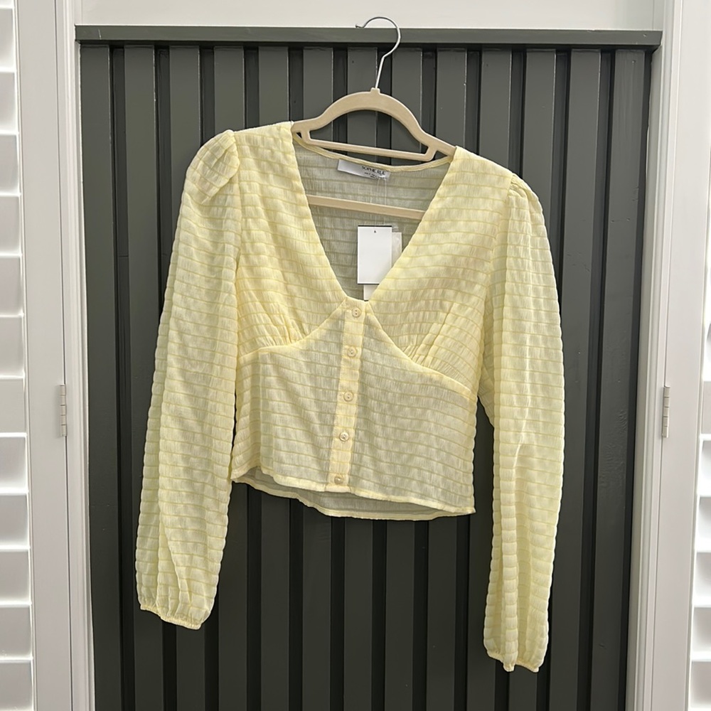 Long sleeve yellow sheer cropped shirt